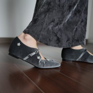 Women's Rhinestone Flower Flat Shoes - Silver Mary Jane Style with Hidden Height Increase, Small Square Toe, Fashionable Design