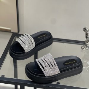 Women's Rhinestone Open-Toe Slide Sandals - 2025 Summer Lightweight Platform Beach Slippers, Versatile Thick-Soled Style
