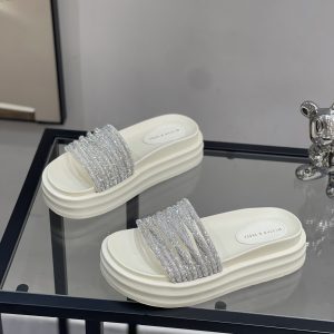 Women's Rhinestone Open-Toe Slide Sandals - 2025 Summer Lightweight Platform Beach Slippers, Versatile Thick-Soled Style