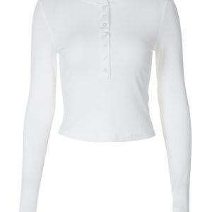 Women's Round Neck Button Half-Open Long Sleeve T-Shirt - Casual Slim Fit Solid Color Top for Early Autumn, European American Style