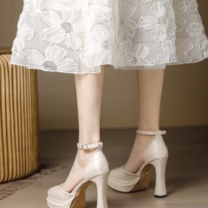 Women's Round Toe Mary Jane Shoes with Super High Heels, Waterproof Platform, Thick Sole - Perfect for Brides and Bridesmaids