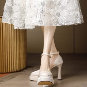 Women's Round Toe Mary Jane Shoes with Super High Heels, Waterproof Platform, Thick Sole - Perfect for Brides and Bridesmaids