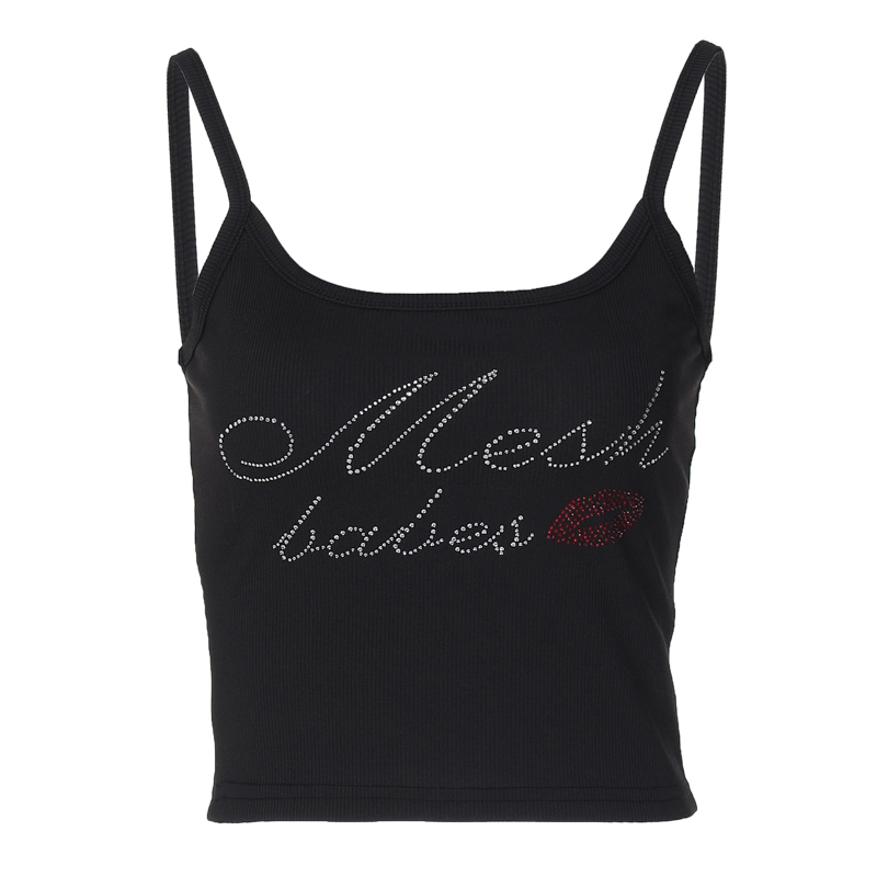 Women's Sequin Letter Printed Camisole - Versatile Casual Stretchy Fitted Top in European and American Style