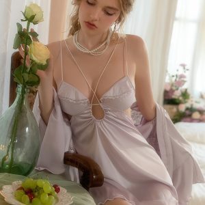 Women's Sexy Ice Silk Camisole Nightgown Sleepwear Set with Chest Pads for Spring and Autumn 2025 - Lightweight and Comfortable Loungewear