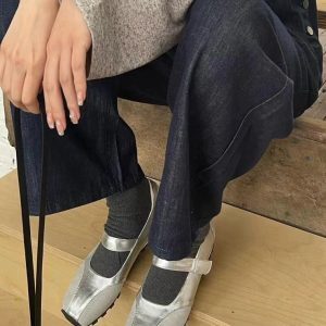 Women's Silver Ballet Mary Jane Flat Loafers - Sheepskin Casual Shoes in French Style, 2025 New Fashion
