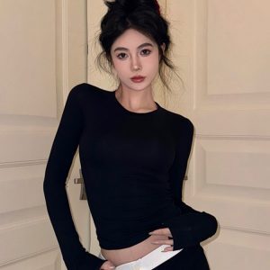 Women's Slim Fit Jazz Dance Top - Niche Thin Base Layer K-Pop Style Short Shirt for Girl Group Music Festival Outfits