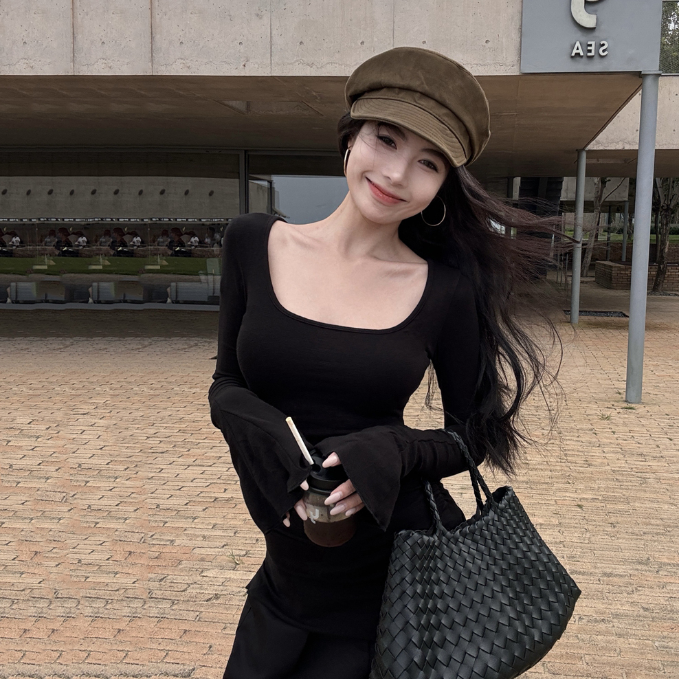 Women’s Slim-Fit Short Base Shirt - K-Pop American Jazz Dance Top for Spring & Autumn Music Festival Outfits