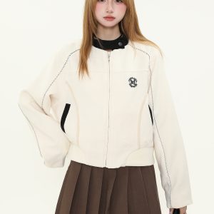 Women's Slim Fit Zipper Baseball Jacket - American Street Style, Cool Casual Outerwear for Spring & Autumn