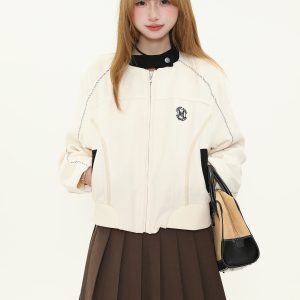 Women's Slim Fit Zipper Baseball Jacket - American Street Style, Cool Casual Outerwear for Spring & Autumn