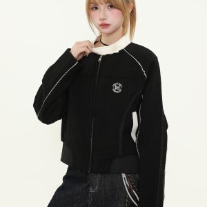 Women's Slim Fit Zipper Baseball Jacket - American Street Style, Cool Casual Outerwear for Spring & Autumn