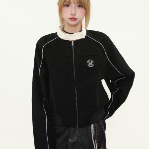 Women's Slim Fit Zipper Baseball Jacket - American Street Style, Cool Casual Outerwear for Spring & Autumn