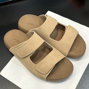 Women's Suede Retro Thick-Soled Half Slippers with Velcro Strap - Casual Cool Summer Footwear for Outdoor Wear 2025