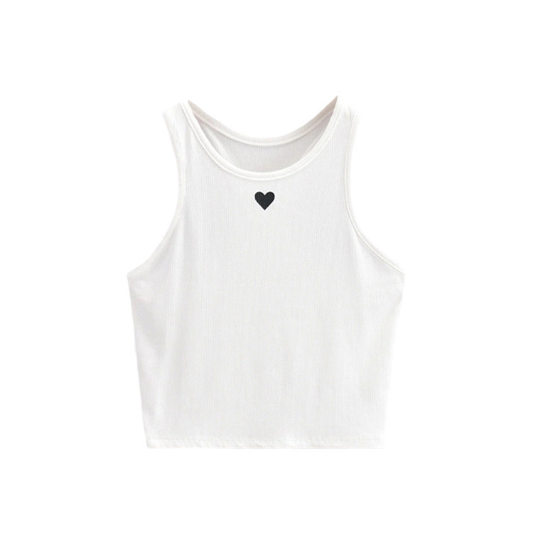 Women's Summer Jazz Dance Outfit - Sexy Heart Embroidery Spaghetti Strap Crop Top - Trendy Y2K Style Tank Top