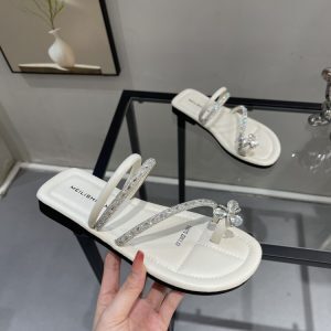 Women's Summer Low-Heeled Rhinestone Roman Sandals with Toe Loop - 2025 Fairy Vibe Outdoor Flip-Flops for Gentle Temperament