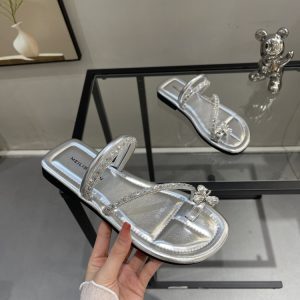 Women's Summer Low-Heeled Rhinestone Roman Sandals with Toe Loop - 2025 Fairy Vibe Outdoor Flip-Flops for Gentle Temperament