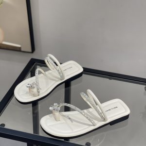Women's Summer Low-Heeled Rhinestone Roman Sandals with Toe Loop - 2025 Fairy Vibe Outdoor Flip-Flops for Gentle Temperament