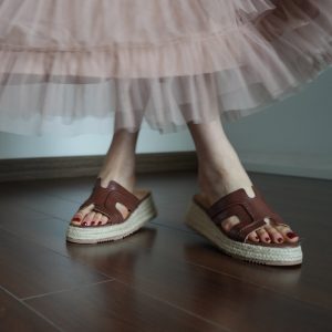 Women's Summer Open-Toe Slide Sandals - Thick-Soled Height-Increasing Straw Woven Fisherman Half-Slippers