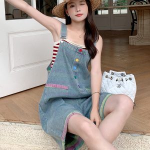 Women's Summer Thin Denim Overalls Set - Trendy Five-Point Shorts for a Youthful, Stylish Look - Perfect for 90s and Y2K Fashion Fans