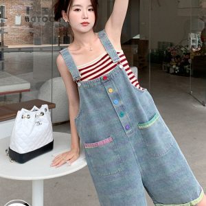 Women's Summer Thin Denim Overalls Set - Trendy Five-Point Shorts for a Youthful, Stylish Look - Perfect for 90s and Y2K Fashion Fans
