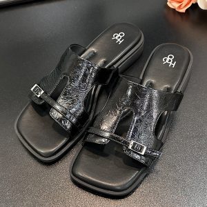 Women's Thick-Soled Slide Sandals with Square Toe - Chunky Heel, Open Toe, Casual Summer Style, Versatile Footwear for 2025