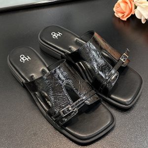 Women's Thick-Soled Slide Sandals with Square Toe - Chunky Heel, Open Toe, Casual Summer Style, Versatile Footwear for 2025
