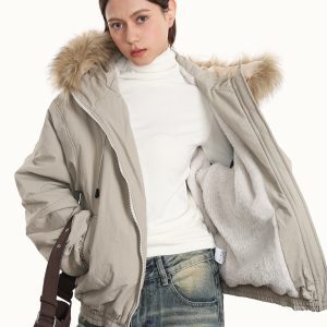 Women's Thickened Fleece-Lined Hooded Jacket - American Style Winter Loose Parka Cotton Coat