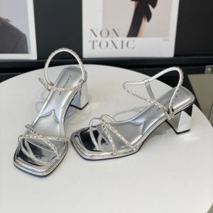 Women's Two-Way Fairy Style Sandals with Rhinestone Chunky Heel, Square Toe, Open-Toe Roman Slippers for Summer 2025