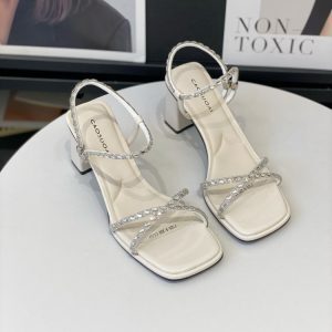 Women's Two-Way Fairy Style Sandals with Rhinestone Chunky Heel, Square Toe, Open-Toe Roman Slippers for Summer 2025