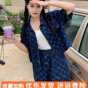Women's Unique Denim Two-Piece Set, Chanel-Style, Short Sleeve Top & Shorts, Summer 2025 OOTD, Trendy Casual Outfit