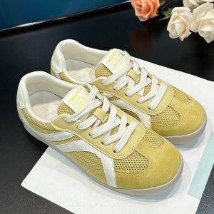 Women's Velvet Retro Yellow Training Shoes - Versatile Hidden Height A-Gan Sports Casual Footwear for Spring/Summer 2025