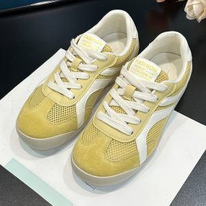 Women's Velvet Retro Yellow Training Shoes - Versatile Hidden Height A-Gan Sports Casual Footwear for Spring/Summer 2025