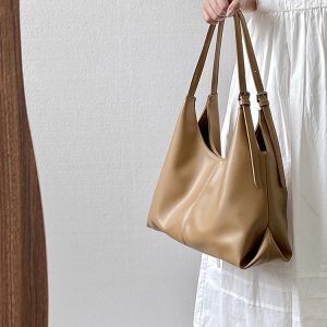 Women's Versatile Literary Tote Bag - Large Capacity Soft Leather Handheld Shoulder Bag for Commuting and Everyday Use