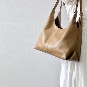 Women's Versatile Literary Tote Bag - Large Capacity Soft Leather Handheld Shoulder Bag for Commuting and Everyday Use