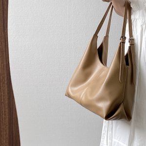 Women's Versatile Literary Tote Bag - Large Capacity Soft Leather Handheld Shoulder Bag for Commuting and Everyday Use
