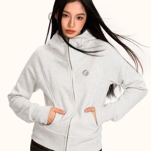 Women's Vintage American-Style Slim-Fit Hooded Sports Cardigan - Trendy Yoga Top Jacket