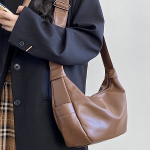 Women's Vintage Crescent Crossbody Bag with Wide Straps - 2024 Spring/Summer Street Style Messenger Bag
