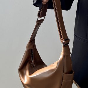 Women's Vintage Crescent Crossbody Bag with Wide Straps - 2024 Spring/Summer Street Style Messenger Bag