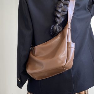 Women's Vintage Crescent Crossbody Bag with Wide Straps - 2024 Spring/Summer Street Style Messenger Bag