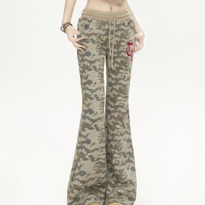 Women's Vintage Slim-Fit Tie-Dye Camouflage Pants - High Street Style, Slightly Flared, 2025 Trend, American Fashion