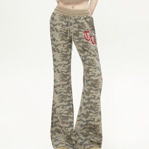 Women's Vintage Slim-Fit Tie-Dye Camouflage Pants - High Street Style, Slightly Flared, 2025 Trend, American Fashion