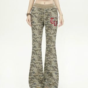 Women's Vintage Slim-Fit Tie-Dye Camouflage Pants - High Street Style, Slightly Flared, 2025 Trend, American Fashion