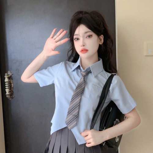 Women's Waist-Cinching Slim Fit Short Sleeve White Shirt and Pleated Skirt Uniform Set for Beauty Salon and Club Staff