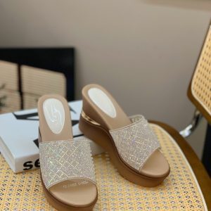 Women's Wedge Sandals 2025 - Summer Platform Slip-On with Thick Sole and Rhinestone Details, Stylish and Versatile Footwear