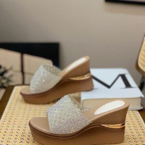 Women's Wedge Sandals 2025 - Summer Platform Slip-On with Thick Sole and Rhinestone Details, Stylish and Versatile Footwear