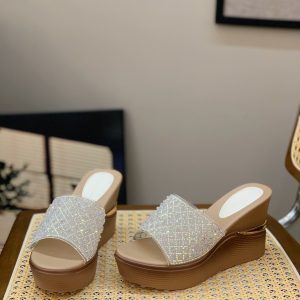 Women's Wedge Sandals 2025 - Summer Platform Slip-On with Thick Sole and Rhinestone Details, Stylish and Versatile Footwear