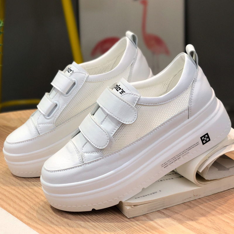 Women's White Breathable Mesh Platform Shoes - 2025 Summer Hidden Height Increasing Casual Wedge Sneakers