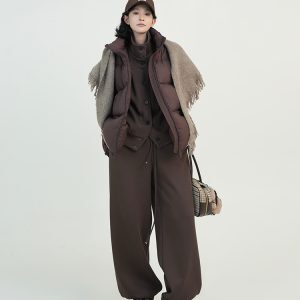 Women's White Duck Down Sleeveless Vest Jacket - Solid Color, Stand Collar, Loose Fit, Versatile Autumn Winter Outerwear, Korean Style