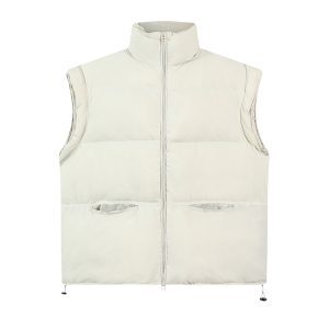 Women's White Duck Down Sleeveless Vest Jacket - Solid Color, Stand Collar, Loose Fit, Versatile Autumn Winter Outerwear, Korean Style
