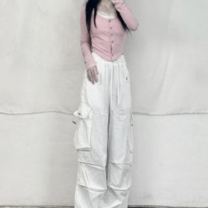 Women's White Jazz Dance Overalls - Spicy Girl Loose Wide-Leg Pants for Casual Dance - Y2K Style
