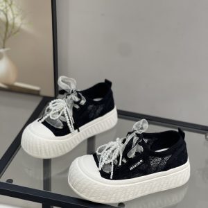 Women’s White Lace Mesh Genuine Leather Sneakers - Trendy Cute Big Head Casual Shoes for Summer 2025, Y2K Style